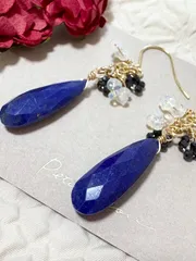 ラピスラズリAA++ エチオピア産プレシャスオパール　ブラックスピネルAAA　ピアス　サージカルステンレス