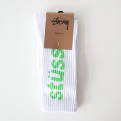 STUSSY ステューシー 靴下 ソックス ロゴ HELVETICA CREW SOCKS WHITE KELLY ホワイト＋グリーン メンズ サイズ26-31cm