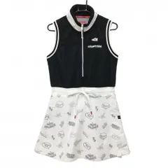 【美品】ニューバランスゴルフ ノースリーブワンピース 黒×白 ネック・スカート部総柄 微起毛 レディース 1(M) ゴルフウェア New Balance