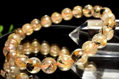 【１点物】母岩入り ヘマタイトインタイチンルチルクォーツ　7.5mm　ブレスレット パワーストーン 天然石 _MB142