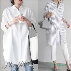 シャツ レディース 秋 トップス ストライプ ブラウス ストライプ チュニック 長袖 ロング ワイドシャツブラウス  vii2z565931