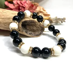 モリオン&ホワイトオニキス パワーストーン ブレスレット 天然石ブレス (ゴールド) 10mm メンズ・レディース 厄除け 人間関係 お守り   [c]