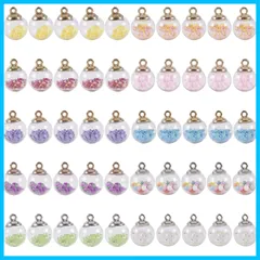 【新着商品】チャーム ピアス ガラスボール ネックレス ガラスビーズ キャップ付き ペンダント チャーム ガラス球 セット カラフル ミニ透明 デコキット アクセサリー ガラスドーム パーツ レジン キーホルダー イヤリング チョーカー ブレスレット ジュエリ
