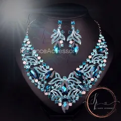 セット価格 セレスティアル・オーシャン ネックレス ピアス セット 、卒業式、結婚式、ウェディングパーティー、発表会、カラオケ大会、オペラ、舞台、ショーアクセサリー  ゴージャス  美しいキラキラ きれい  コスチュームアクセサリー ベリーダンス 社交ダンス