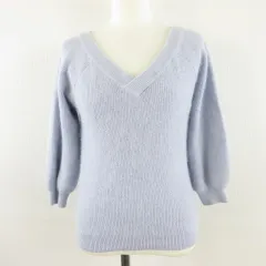 アプワイザーリッシェ Apuweiser-riche ニット セーター Vネック 七分袖 リブ 青 2 *A549