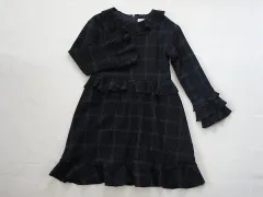 銀座サエグサ sayegusa アウトレット 子供服 女の子 11歳 140cm 長袖 ワンピース 紺 チェック 秋 冬 ★4 冬服 ガールズ 女児 キッズ ジュニア 【中古】 ユーズド リサイクル こども