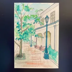 絵画　ドローイング　原画　絵　イラスト　風景画　水彩画　アート　　ペン画　オリジナル　手描　小さい絵画　ポストカードサイズ