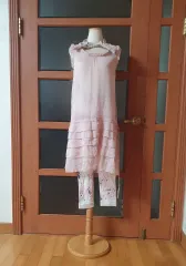 (新規) ライトピンク シースルー シフォン ティアードワンピース