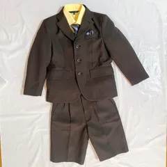 美品 OLIVER HOUSE オリバーハウス 男の子 子供用 スーツ 120㎝  ブラック ブラウン ダークグレー イエロー 格子 ネクタイ チーフ かっこいい 卒園式 入園式