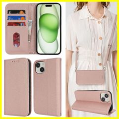 【人気商品】耐久性 耐摩擦 耐衝撃 15 iphone スマホケース レザー マグネット式 手帳型 手帳型 ショルダー ショルダー -ローズゴールド ケース ケース ケース いphone15 スタンド機能 カード収納 ストラップ アイフォン15 iphone1