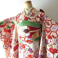 未仕立】新品 豪華ひいな 振袖 成人式 正絹 白 しぼり 着物のみ 仕付け