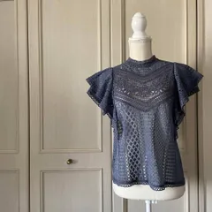 49 アナイ ANAYI レース ブラウス シャツ トップス フリル ブルー 青 お呼ばれ　デート　オフィスカジュアル　食事会　可愛い　お出かけ　上品　フリル