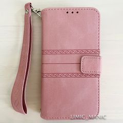 iPhone 13 / 14 スマホ ケース 手帳型 スマホショルダー ショルダー カードケース 肩掛け 紐付き ストラップ レザー調 ピンク アイフォン