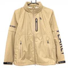 【新品】パーリーゲイツ 2WAYレインジャケット ベージュ×ネイビー 地模様 袖着脱可 フード付  レディース 0(S) ゴルフウェア PEARLY GATES