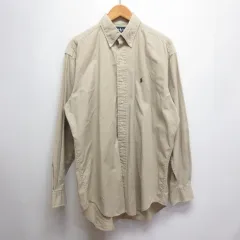 ラルフローレン RALPH LAUREN BLAIRE ボタンダウン コットン シャツ オールド 長袖 M ベージュ ポニー刺繍 北マリアナ諸島製☆AA★