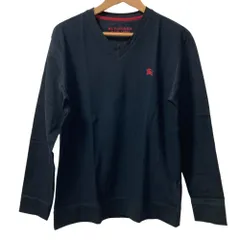 未使用 BURBERRY BLACK LABEL バーバリーブラックレーベル ロゴ刺繡 Vネック 長袖 カットソー Tシャツ 3 ブラック メンズ 古着 中古 USED