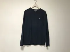 本物エンポリオアルマーニEMPORIOARMANIコットンストレッチロゴ刺繍長袖ロンTシャツメンズサーフアメカジミリタリーストリートスケーターワークビジネススーツモードゴルフドレスバイカーロック黒ブラックXL日本製