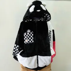 パンディエスタ　　チェッカーパンダ　パーカー　黒　XL　XXL　　Outerwear with panda charactersのサムネイル