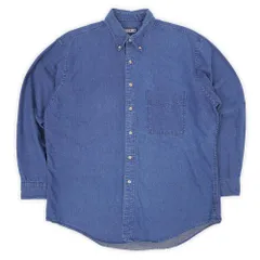 ランズエンド LANDS' END 90s 90年代 デニムボタンダウンシャツ BD MADE IN USA アメリカ製 無地 旧タグ ヴィンテージ 古着 メンズ シャツ インディゴブルー L【中古】