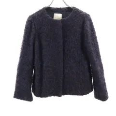 ビューティーアンドユース ユナイテッドアローズ ウールブレンド 長袖 ノーカラージャケット ネイビー BEAUTY&YOUTH UNITED ARROWS レディース 古着 【240213】