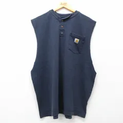 XL/古着 カーハート ノースリーブ Tシャツ メンズ ワンポイントロゴ 胸ポケット付き 大きいサイズ コットン ヘンリーネック 紺 ネイビー 25