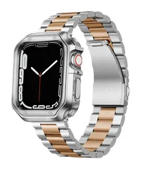 【迅速発送】コンパチブル Apple Watch バンド 46mm 45mm 44mm 42mm 41mm 40mm 38mm コンパチブル アップルウォッチバンド ステンレス シルバー ローズゴールド ポリッシュTPUケース コンパチブルiWatch ベルト