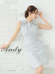 ブルー　  [ON2822-IV-2402]【ANDY/アンディ】ツイード/ ボタン/ フリンジ/ ノースリーブ/ Aライン/ フレア/ ミニドレス/ キャバドレスワンピース