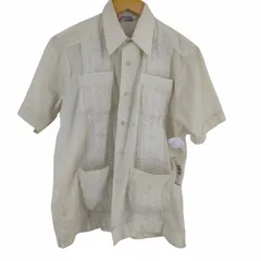 US ROMANI 開襟 キューバシャツ 半袖 ショートスリーブ プリーツ 刺繍 サイズ：メンズ XL ビッグサイズ ライトグレーメンズ