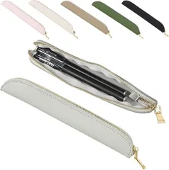 fogman ペンケース スリム PUレザー おしゃれ パステルカラー 可愛い 無地 筆箱 軽量(ライトグレー,  S)