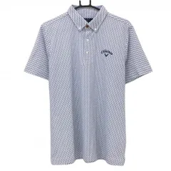 【超美品】キャロウェイ 半袖ポロシャツ 白×ネイビー リーフ柄小総柄 ボタンダウン  メンズ LL ゴルフウェア Callaway