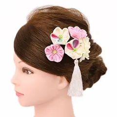 髪飾り 成人式 振袖 浴衣 卒業式 袴 結婚式 3点セット ピンク 白 花 和 洋 かんざし 手作り 簪 つまみ細工 ちりめんフォーマル 花飾り 玉飾り ブライダル W 36 303-241ピンク 白 p825　Si