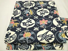 平和屋着物●全通柄　九寸名古屋帯　紬地　型染め　草花丸文　正絹　逸品　CAAT0910hy
