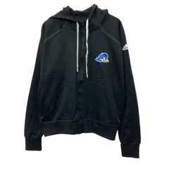 adidas プリントスウェット パーカー L ブラック ブルー アディダス ジップアップ アームプリント 古着卸 アメリカ仕入 a709-6325