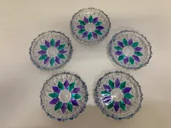 昭和レトロ 小皿 豆皿 コースター 花模様 カラフル ガラス皿 5枚セット 未使用品