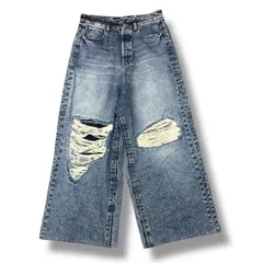 VETEMENTS 23SS Distressed Baggy jeans デストロイバギージーンズ ワイドデニム ヴェトモン UE63PA200L インディゴ 31 96409A0のサムネイル