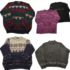 古着卸 まとめ売り イタリア製 セーター 5枚セット (メンズ L ) 幾何学模様 ノルディック柄 ボーダー リブニット 中古 古着 NC3453