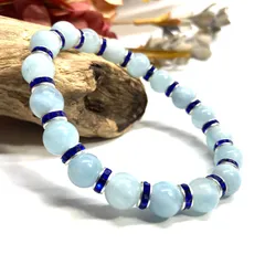 アクアマリン パワーストーン ブレスレット 8mm  3月誕生石 （ダークブルー）メンズ・レディース　男性・女性　数珠ブレス　開運 [21]
