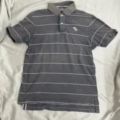 Abercrombie & Fitch アバクロンビーアンドフィッチ　アバクロ　半袖　ポロシャツ　ボーダー　ブラウン　茶色　ホワイト　白　M　刺繍　刺しゅう　ロゴ