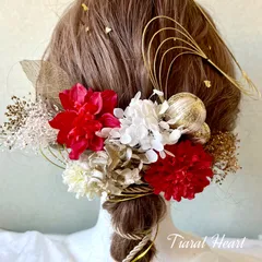 髪飾り  成人式 結婚式 卒業式 〜赤☆紐アレンジ☆金箔付〜  振袖　水引