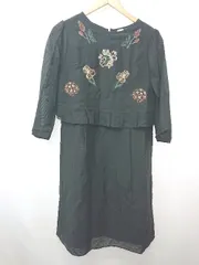 ◇ Θ bulle de savon ビュルデサボン 花柄 長袖 膝下丈 ワンピース サイズF ブラック系 レディース E  【1507100009869】