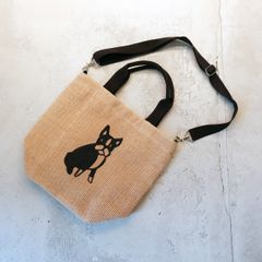 【FABRICO / ファブリコ】ジュートバッグ ectan「DOG」/  ドッグ 犬柄 犬プリント ボストンテリア イニシャル ショルダー トート ハンド