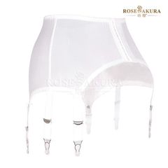 ROSESAKURA・8384　ホワイト　クラシック/レトロデザイン6バックル・ウエストバックル付きガーターベルト