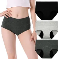 [INNERSY] サニタリーショーツ レディース 生理用ショーツ 下着 吸水ショーツ ハイウエスト 綿 生理用パンツ 女性用 大きいサイズ 昼夜用 漏れ防止 3枚セット Lサイズ ７T R1088