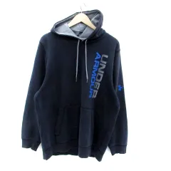 アンダーアーマー UNDER ARMOUR パーカー 長袖 ミドル丈 プルオーバー プリント 裏起毛 LG 紺 ネイビー 青 ブルー /HO44