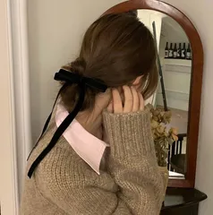 ヴィンテージ ベルベット ブラック リボン バレッタ ピン