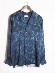 美品19SS BED J.W. FORD ベッドフォード Open collar shirt ver.2 ペイズリー 長袖シャツ ネイビー オープンカラー 19SS-B-BL08 0 青 720P★2