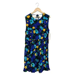 ザラ ベーシック ZARA BASIC タグ付き  チュニックワンピース ノースリーブ フリル 花柄 ブルー系 L  