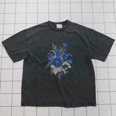 ◇ ⊂ welise フラワープリントTシャツ ブラック系×ブルー系 Lサイズ レディース E  【1508250040658】
