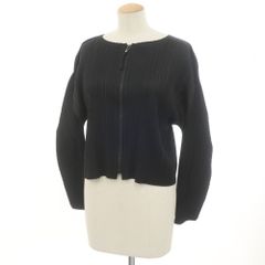 【中古】プリーツプリーズ PLEATS PLEASE ポリエステル プリーツ ジップアップ カーディガン ブラック【サイズ3】【レディース】
