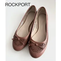 【未使用】ROCKPORT ロックポート レザーカットワークローヒールパンプス フラットシューズ ブラウン 25cm 送料込み  6450578